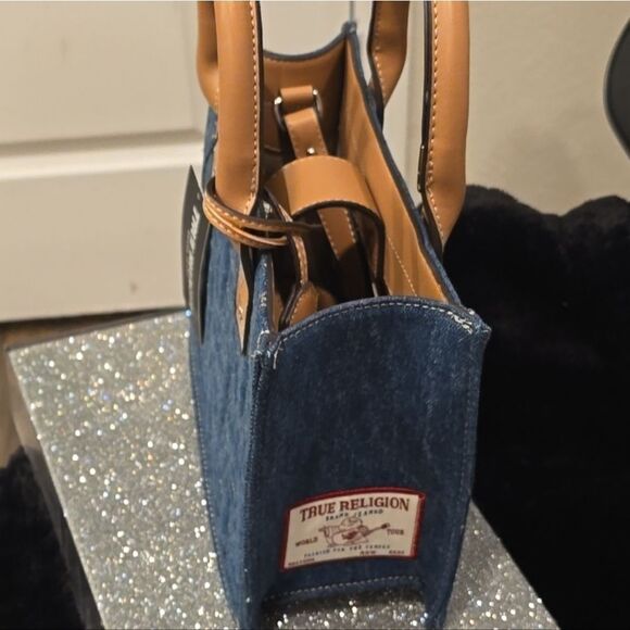 True Religion Quilted Horseshoe Modern Denim Tote Bag - Picture 14 of 16